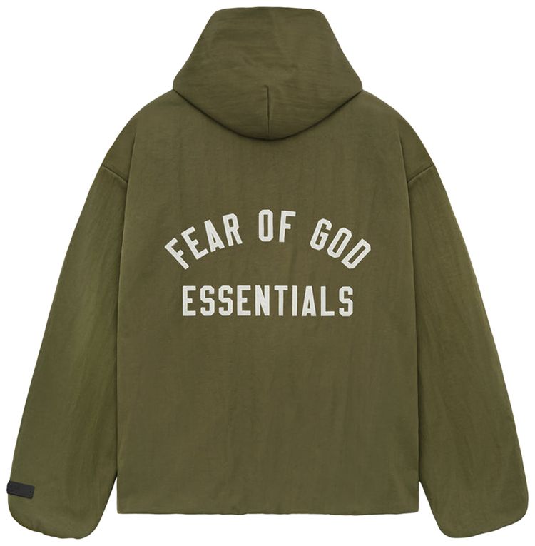 Fear of God Essentials Textured Nylon Hooded Coaches Jacket Military