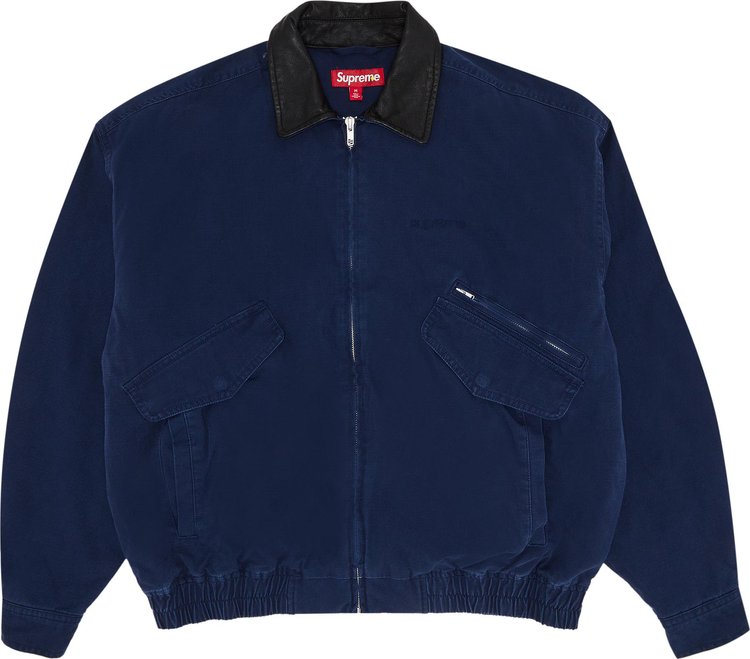 Supreme Leather Collar Utility Jacket Navy