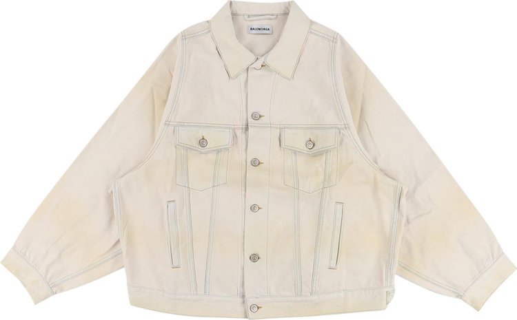 Balenciaga Bell Sleeve Aged Denim Jacket Cream