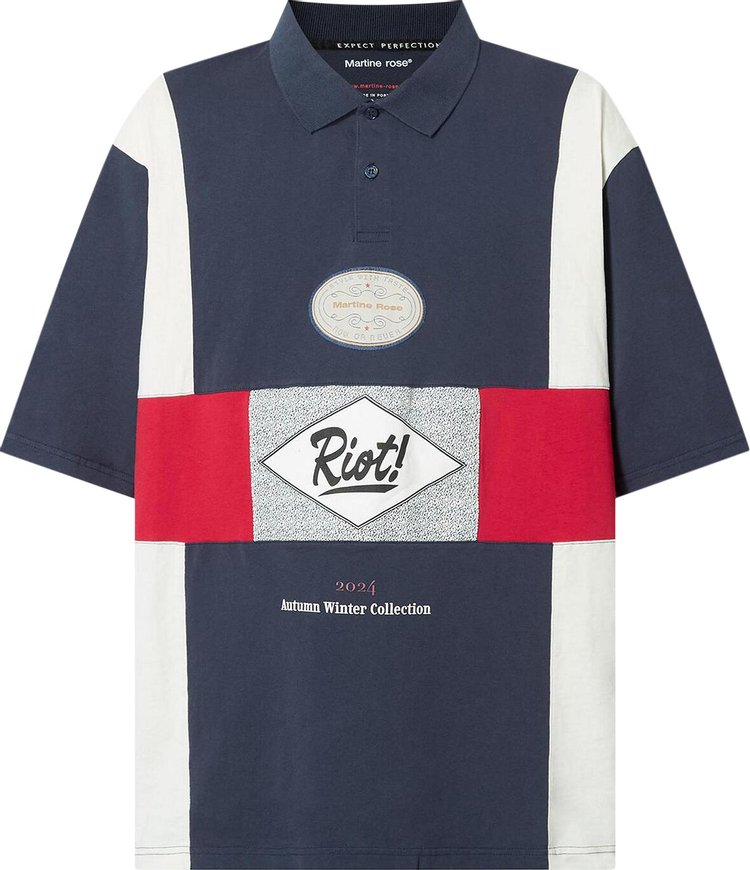 Martine Rose Oversized Panelled Polo Navy Blue