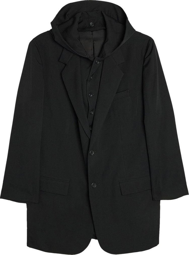 Yohji Yamamoto Pour Homme Wrinkle Gabardine Hooded Jacket Black