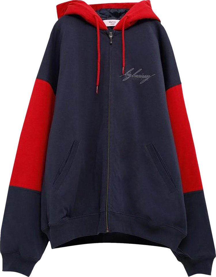 Martine Rose Quilted Zip Up Hoodie Navy Blue