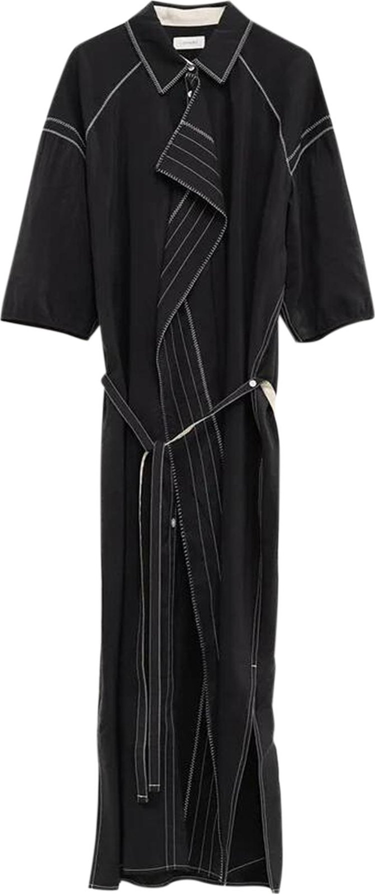 Lemaire Embroidered Asymmetrical Shirt Dress Black