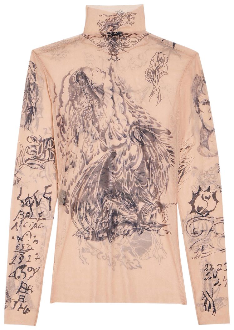 Balenciaga Tatoo Long Sleeve Top Light Beige