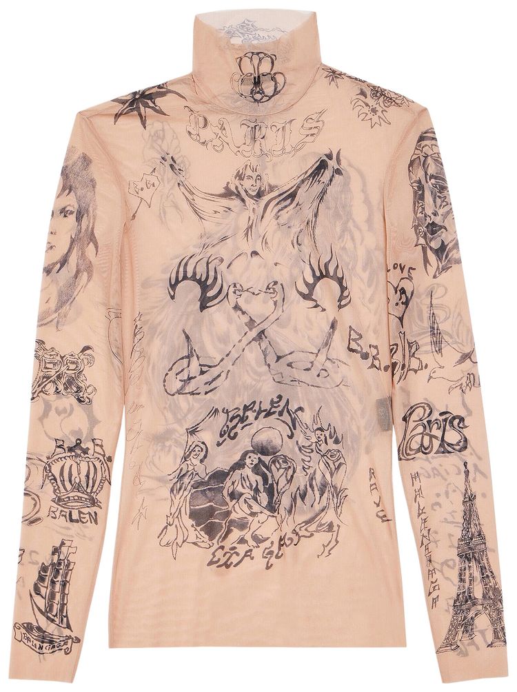 Balenciaga Tatoo Long Sleeve Top Light Beige