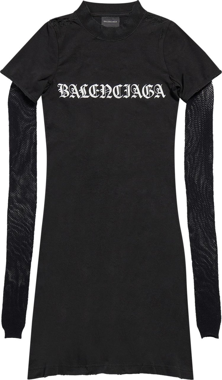 Balenciaga Mesh Sleeve Dress Faded BlackWhite