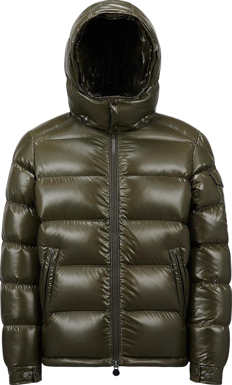 Moncler Maya Hooded Puffer Shiny Jacket Olive