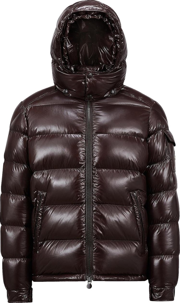 Moncler Maya Hooded Puffer Shiny Jacket Brown