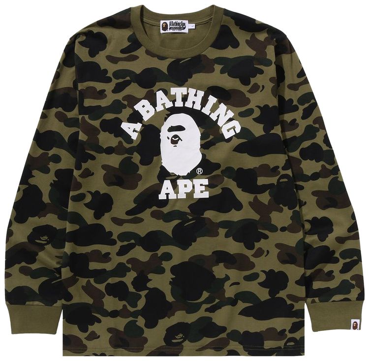 BAPE 1st Camo College Long Sleeve Tee Green