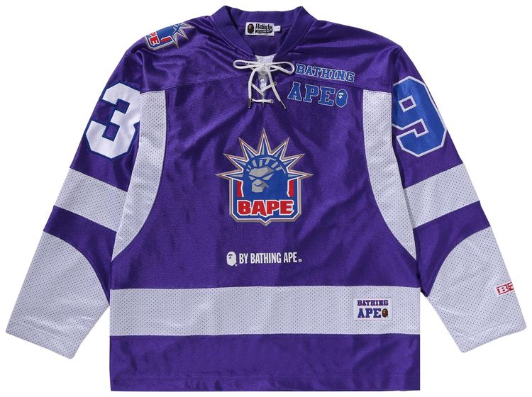 BAPE Multi Logo Relaxed Fit Long Sleeve Ice Hockey Jersey Purple
