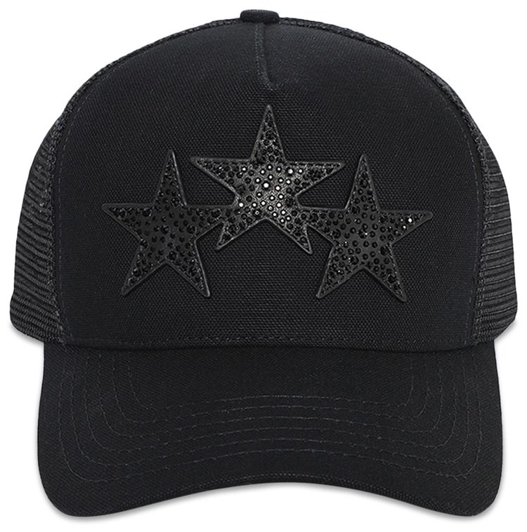 Amiri Crystal 3 Star Trucker Hat Black Black