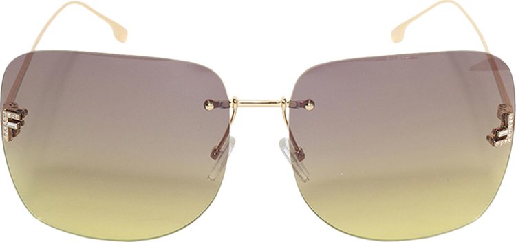 Fendi Square Crystal Sunglasses Shiny Endura GoldBrown