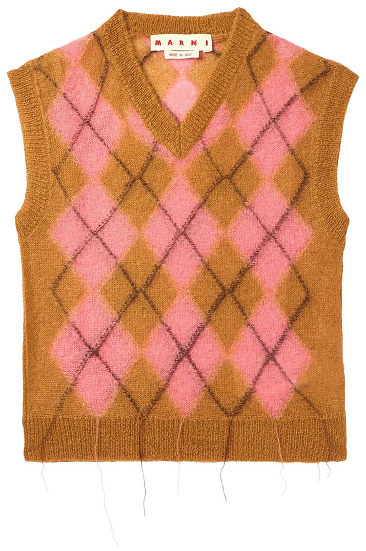 Marni Mohair Argyle Vest With Floating Threads Camelia