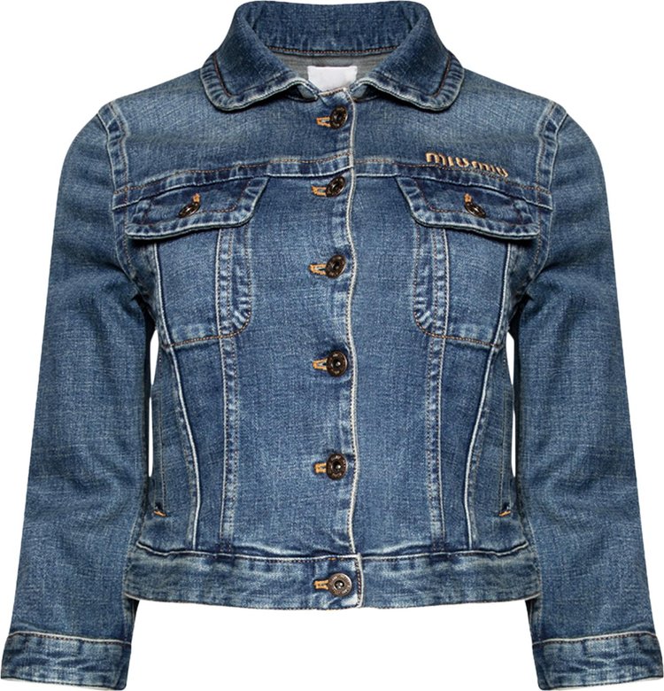 Miu Miu Cropped Stretch Denim Jacket Navy