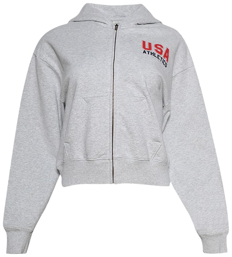 Sporty  Rich USA Athletics Cropped Zip Hoodie Heather GreySports RedNavy