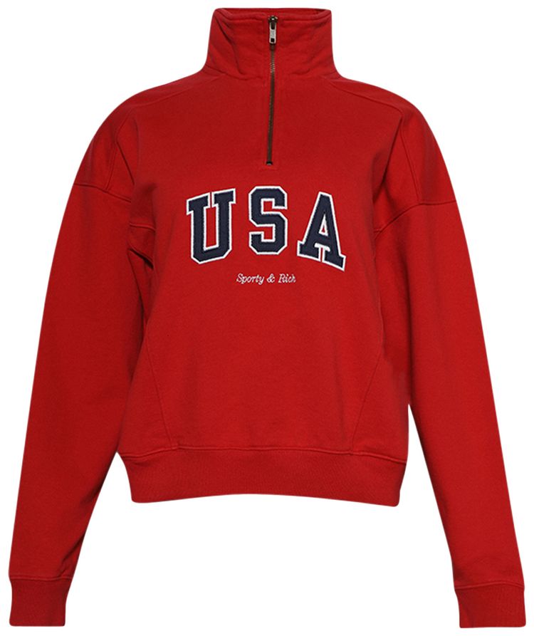Sporty  Rich USA Quarter Zip Jacket Sports RedNavyWhite
