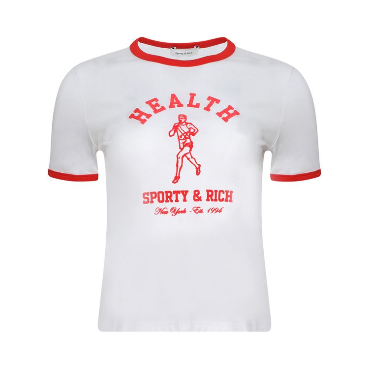 Sporty  Rich NY Running Club Ringer Tee WhiteSports Red