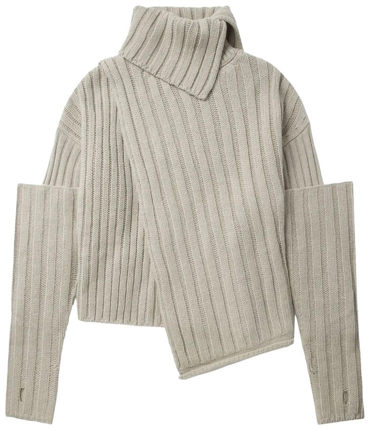 Ys Wide Rib Layered Turtleneck Wool Sweater Beige