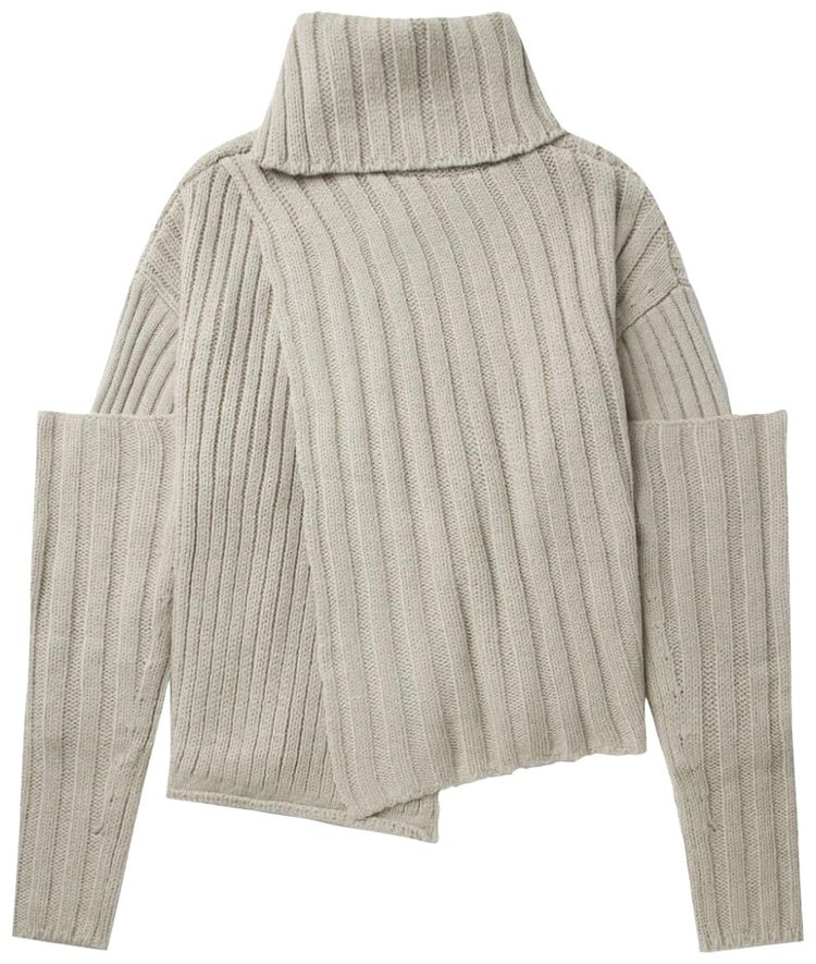 Ys Wide Rib Layered Turtleneck Wool Sweater Beige