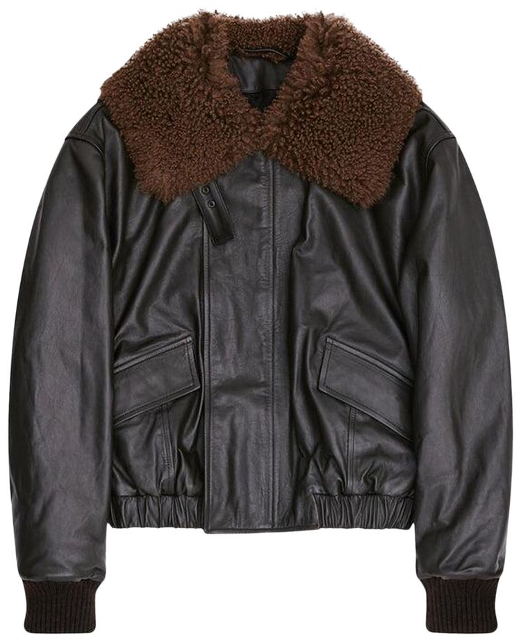 Lemaire Leather Blouson With Shearling Collar Dark Espresso