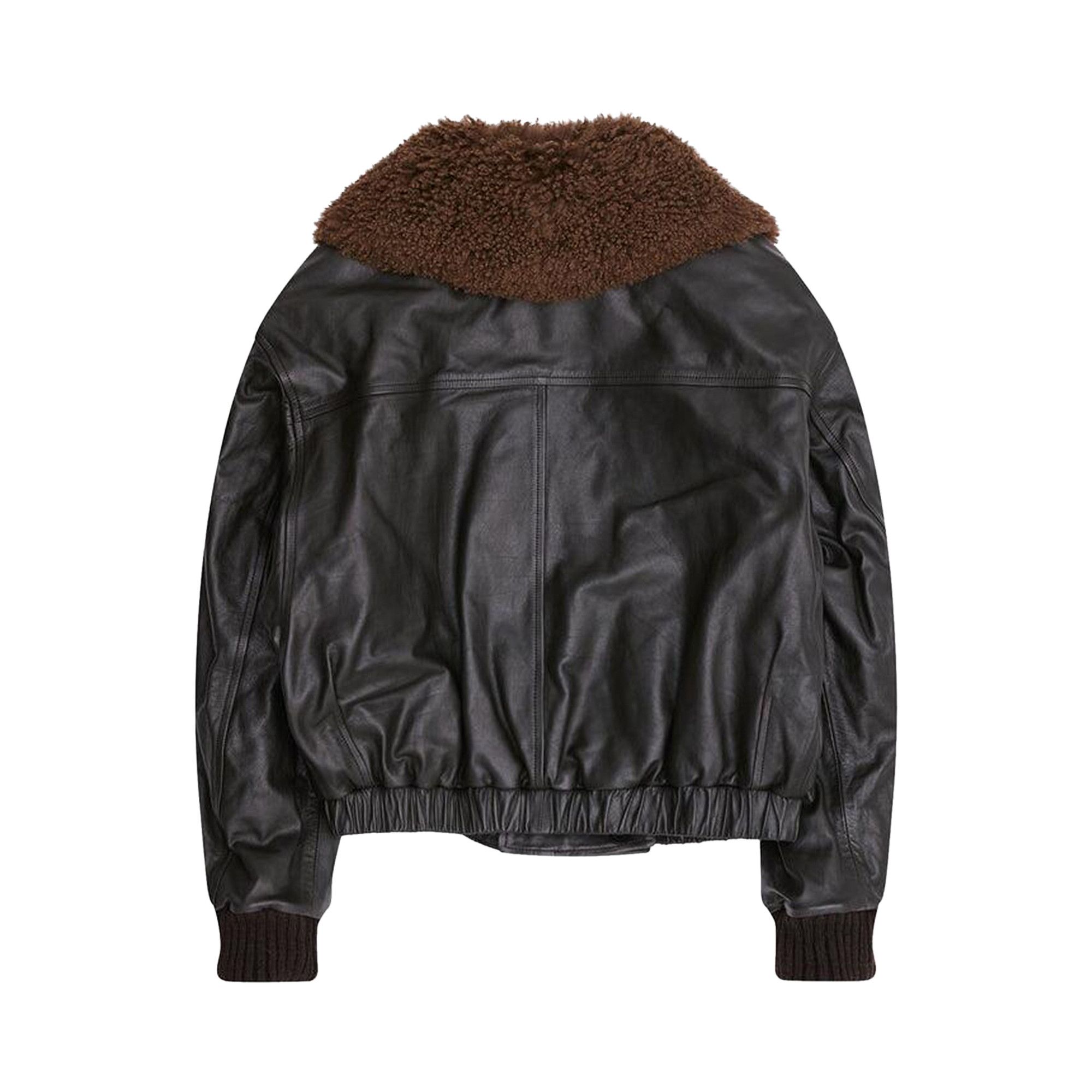 Buy Lemaire Leather Blouson With Shearling Collar 'Dark Espresso