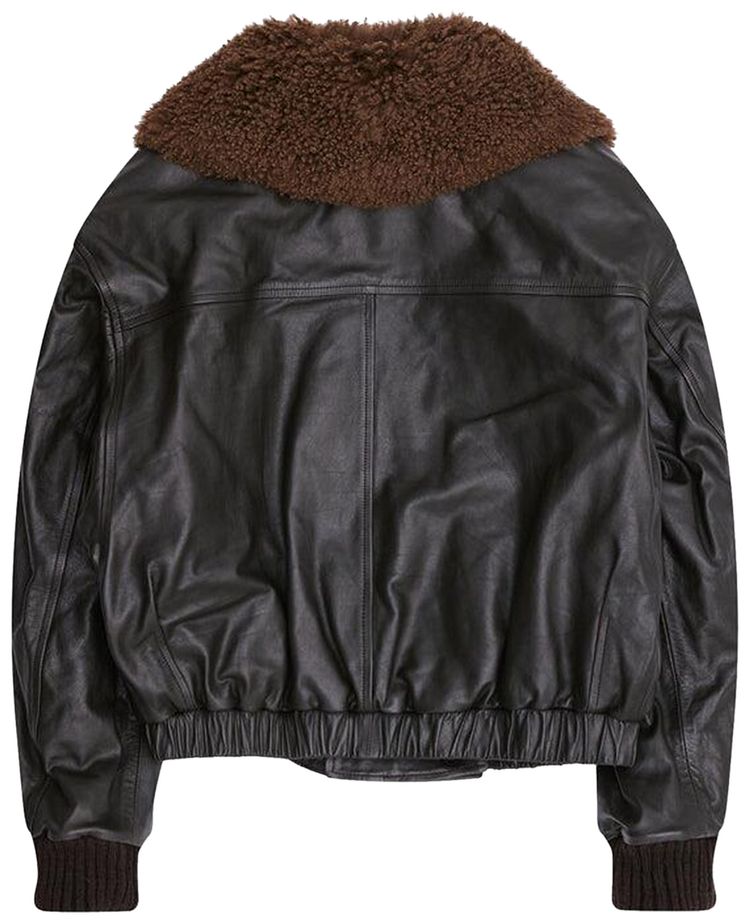 Lemaire Leather Blouson With Shearling Collar Dark Espresso
