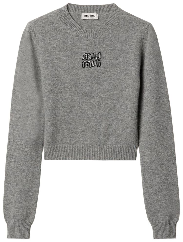 Miu Miu Girocollo Cashmere Ricamo Sweater Grigio