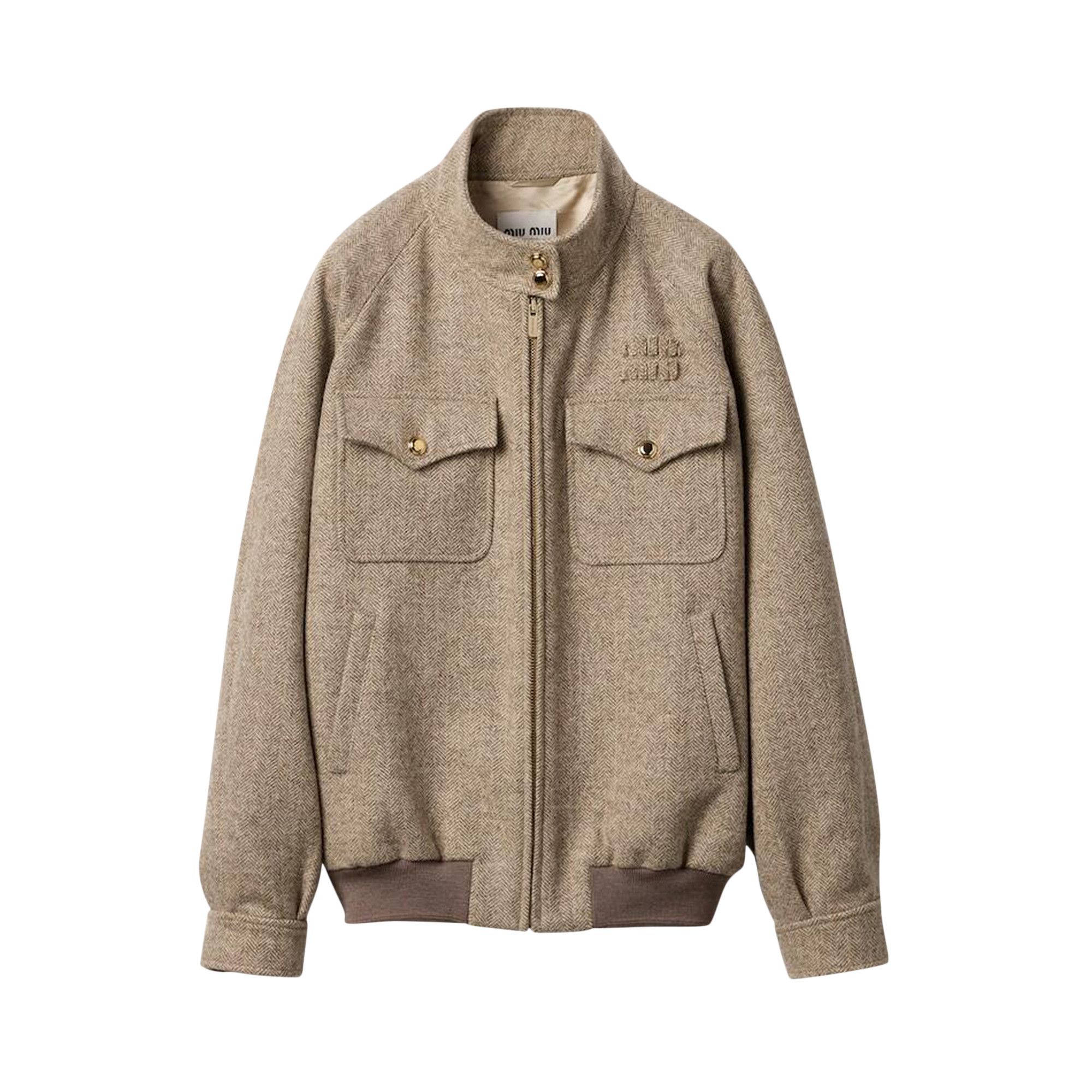 関税込 Chevron blouson jacket ML943_15PM_F0241_S_232 Buy Miu Miu Chevron Jacket 'Khaki' - ML943 15PM F0241 | GOAT NL
