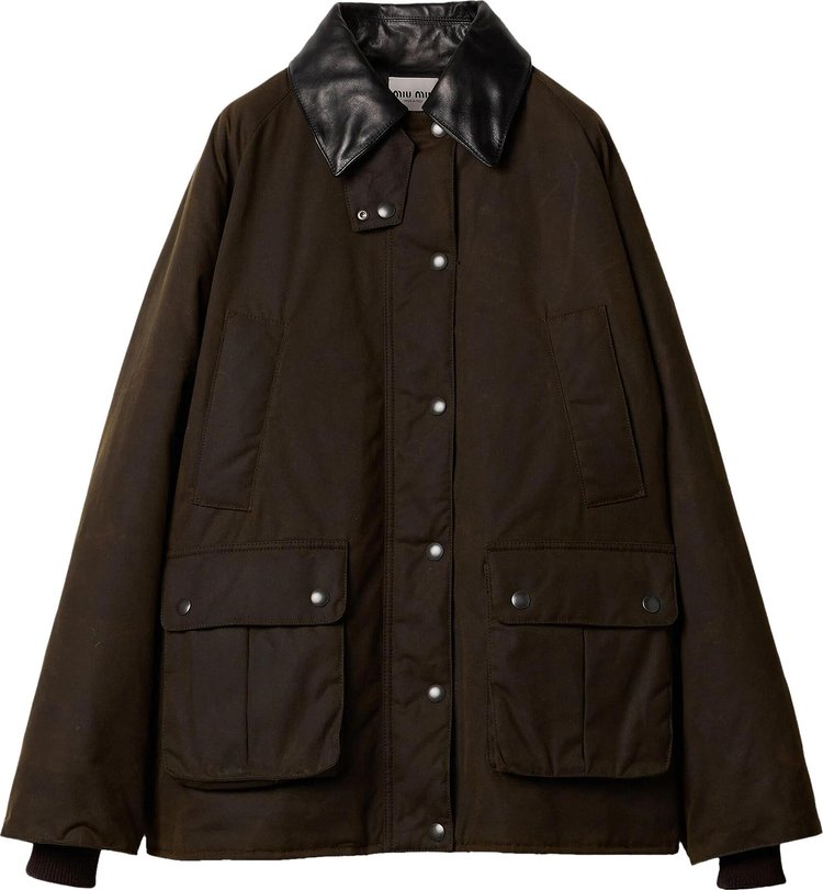 Miu Miu Waxed Canvas Padded Jacket Ebony