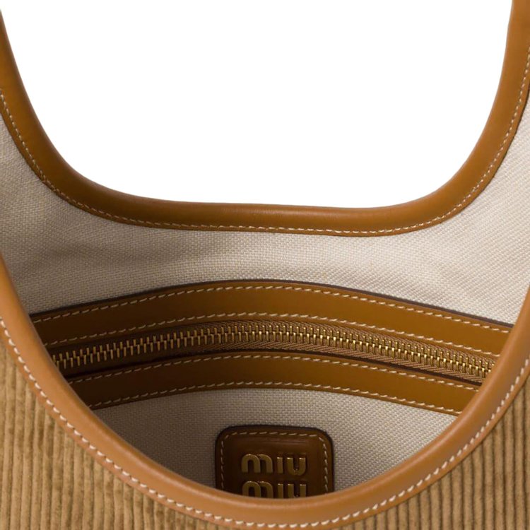 Miu Miu Striped Corduroy Shopping Bag Cannella