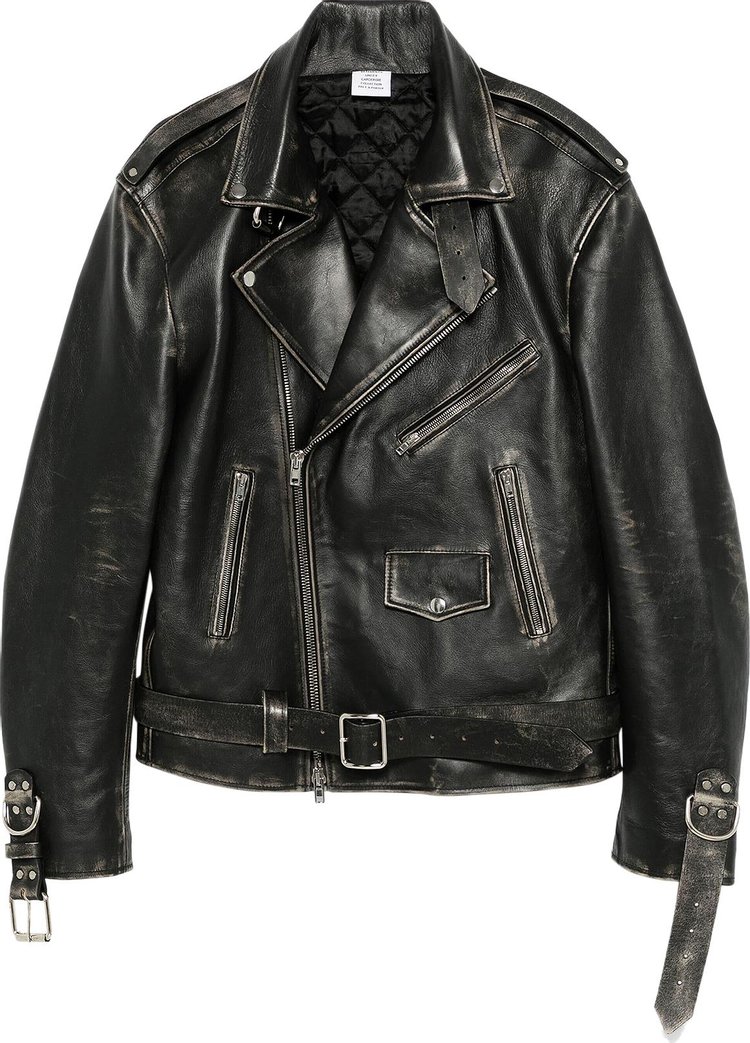 Vetements Distressed Bondage Leather Jacket Vintage Black