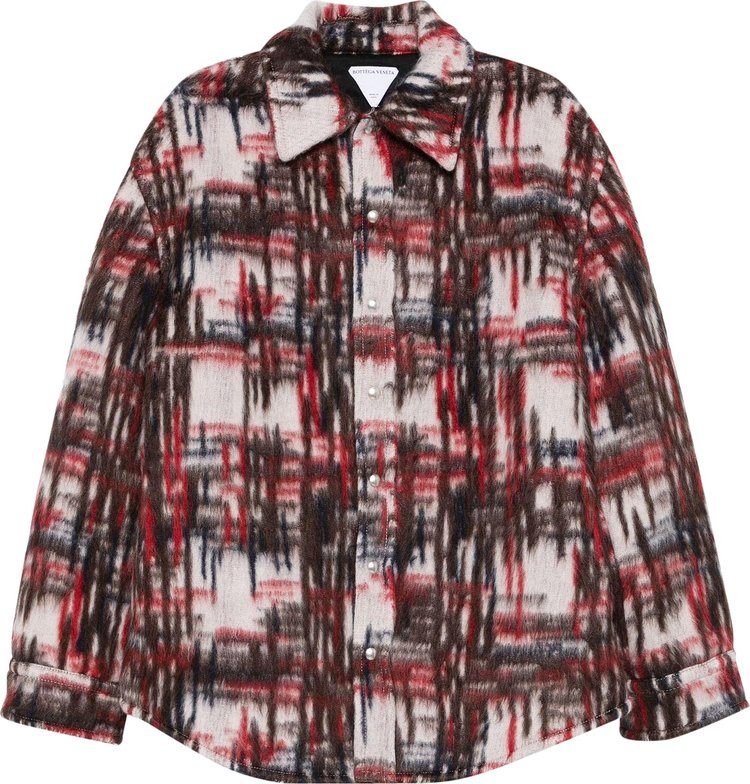 Bottega Veneta Knit Plaid Overshirt Jacket WhiteRedBrown