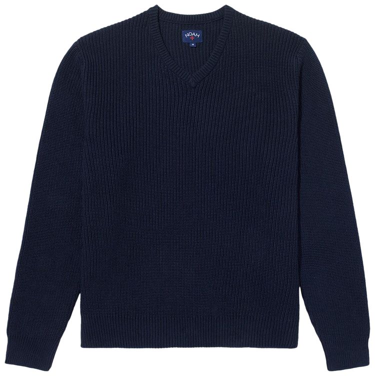 Noah V Neck Shaker Stitch Sweater Navy