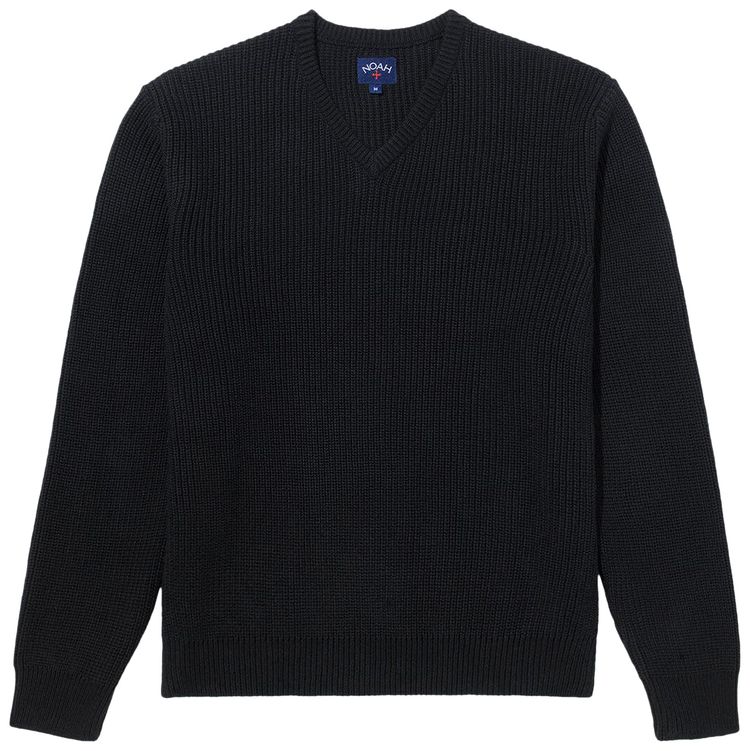 Noah V Neck Shaker Stitch Sweater Black