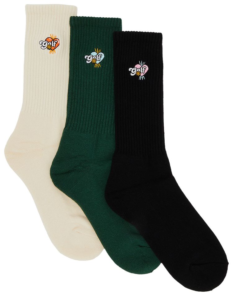 GOLF WANG Romeo Glitter Socks 3 Pack Cream Dark Green Black