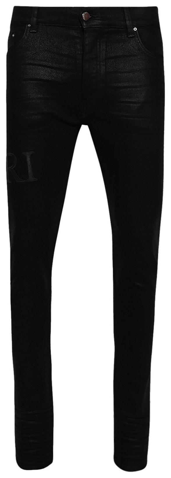 Amiri Serif Logo Wax Skinny Jean Black