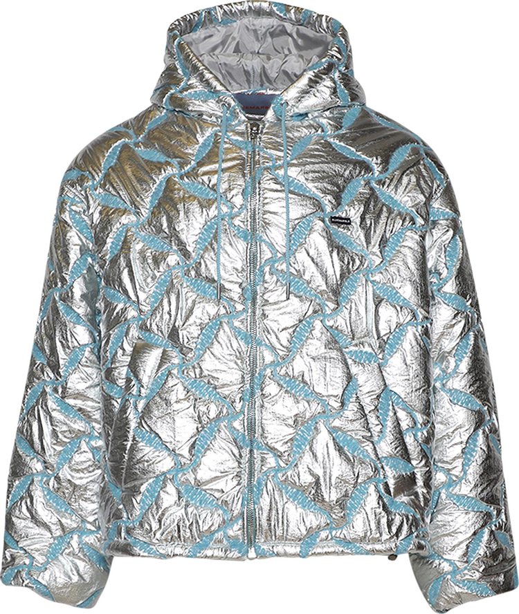 BLUEMARBLE Hooded Bomber Jacket Reflective Silver