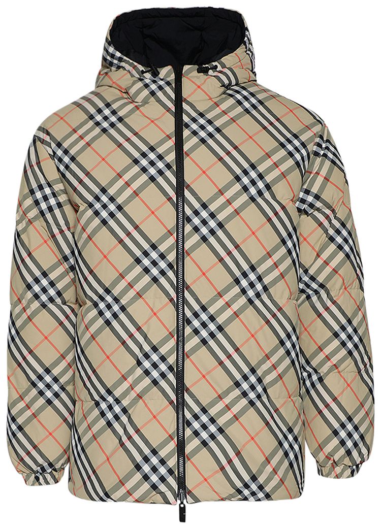 Burberry Reversible Check Nylon Puffer Jacket Sand