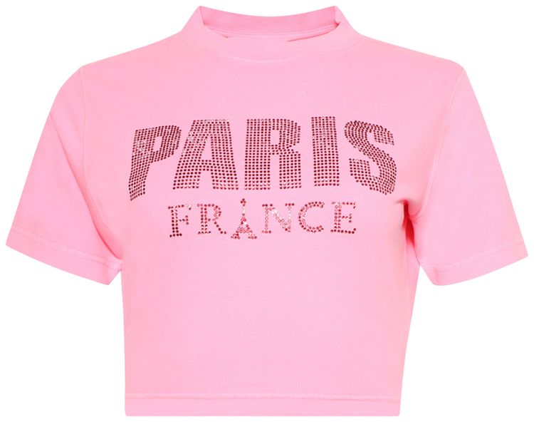 Vetements Crystal Paris Cropped T Shirt Pink