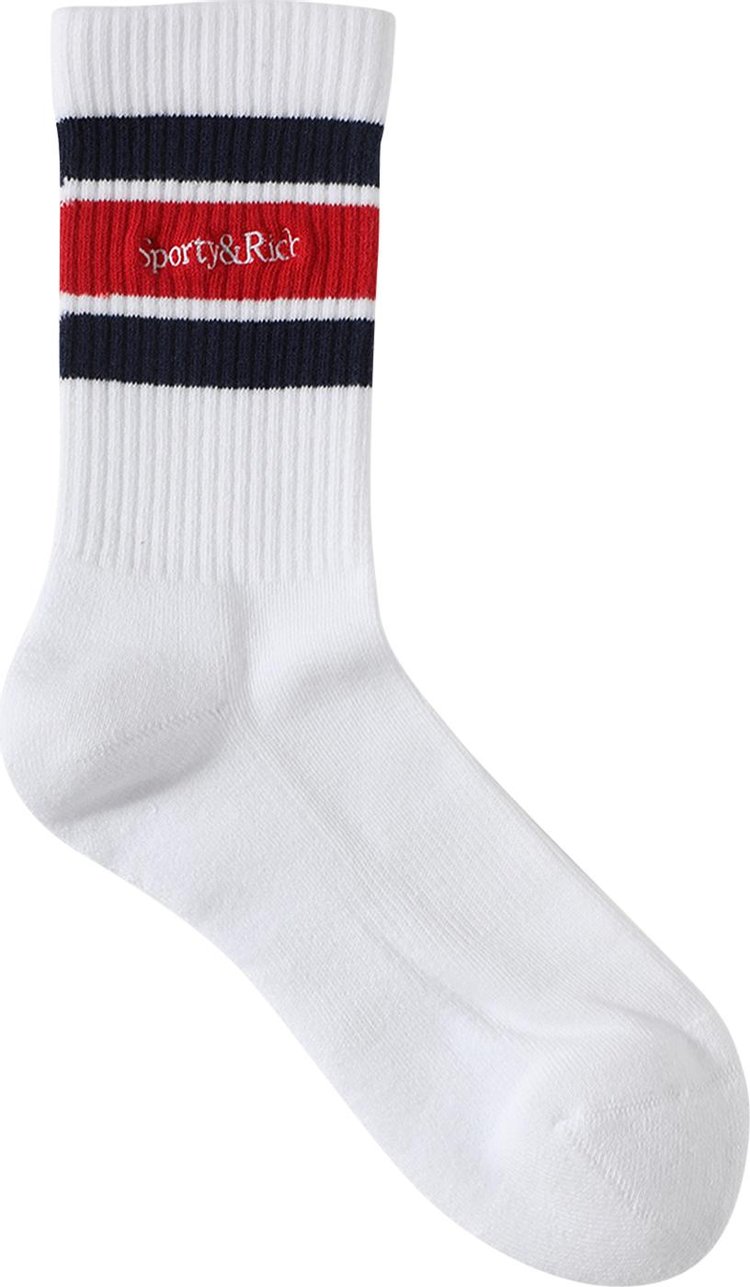 Sporty  Rich Serif Logo Striped Socks WhiteSports RedNavy