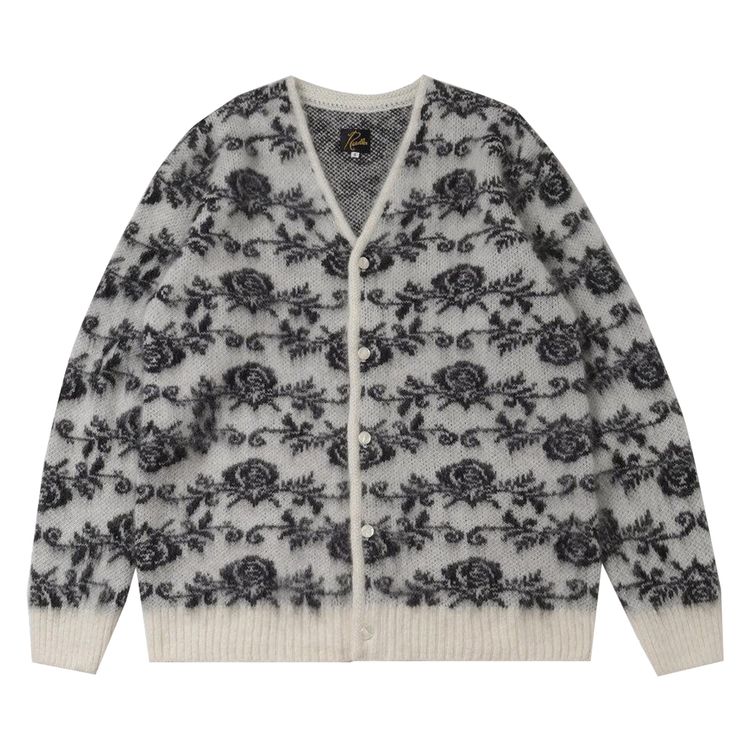 Needles Rose Mohair Cardigan Ice White