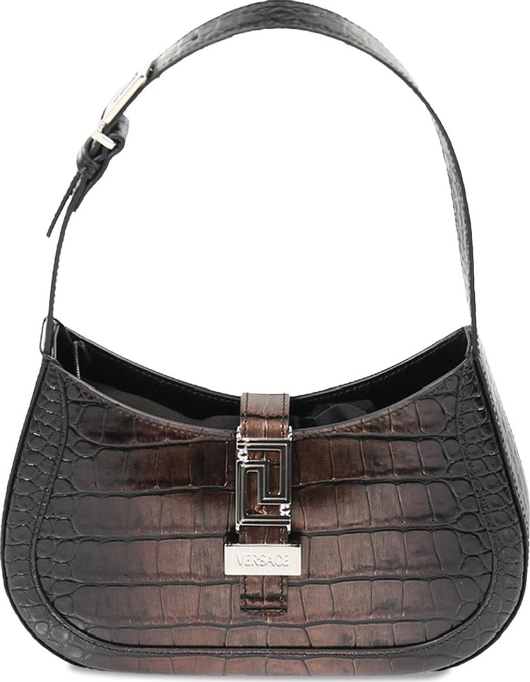 Versace Crocodile Effect Leather Shoulder Bag Soil Palladium