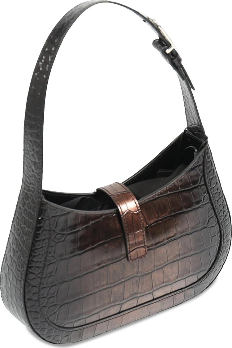 Versace Crocodile Effect Leather Shoulder Bag Soil Palladium