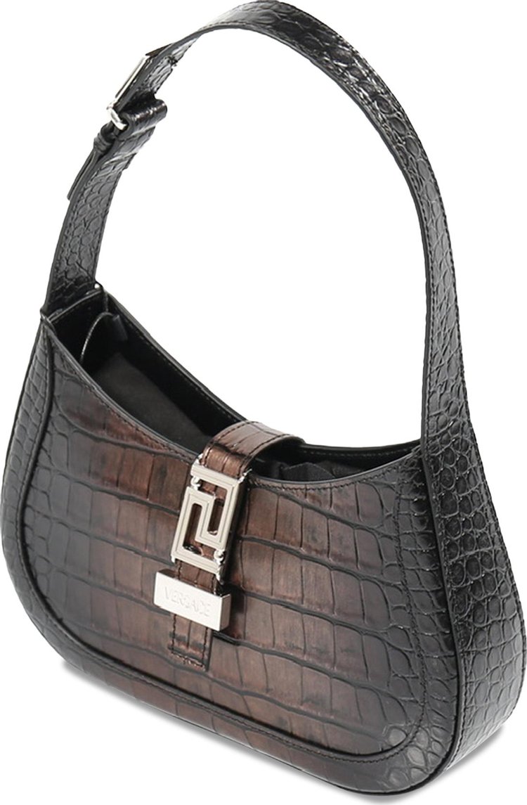 Versace Crocodile Effect Leather Shoulder Bag Soil Palladium