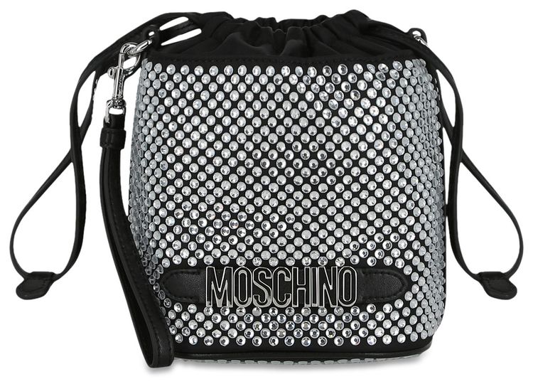 Moschino Crystal Embellished Bucket Bag Fantasy PrintBlack