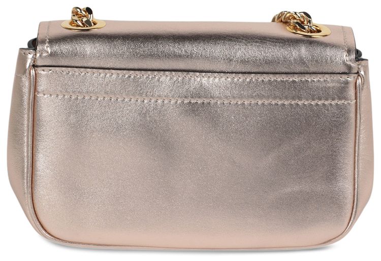 Moschino Metallic Leather Crystal Embellished Logo Crossbody Bag Fantasy PrintPink