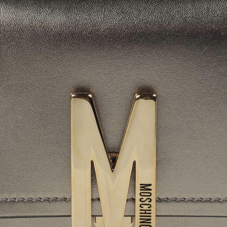 Moschino Metallic Leather M Logo Plaque Crossbody Bag Beige