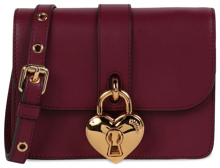 Moschino Heart Padlock Leather Crossbody Bag Bordeaux