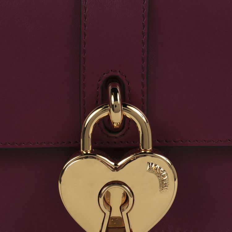 Moschino Heart Padlock Leather Crossbody Bag Bordeaux