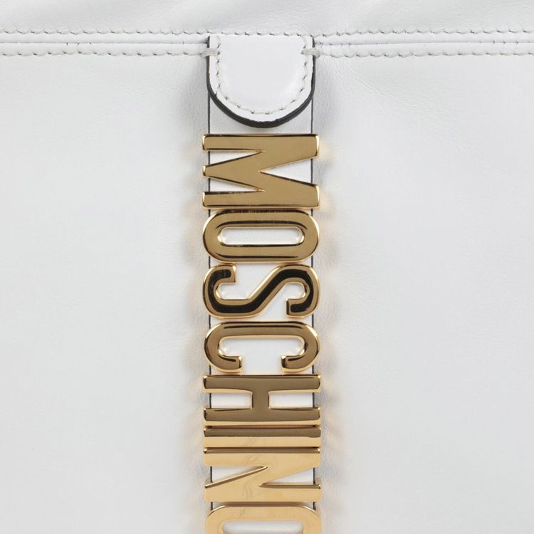 Moschino Logo Belt Drawstring Crossbody Bag White